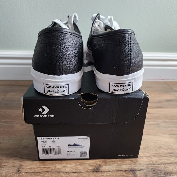 Like New Men’s Converse Jack Purcell Leather Sneakers Black/White Size 11.5 - Picture 9 of 10